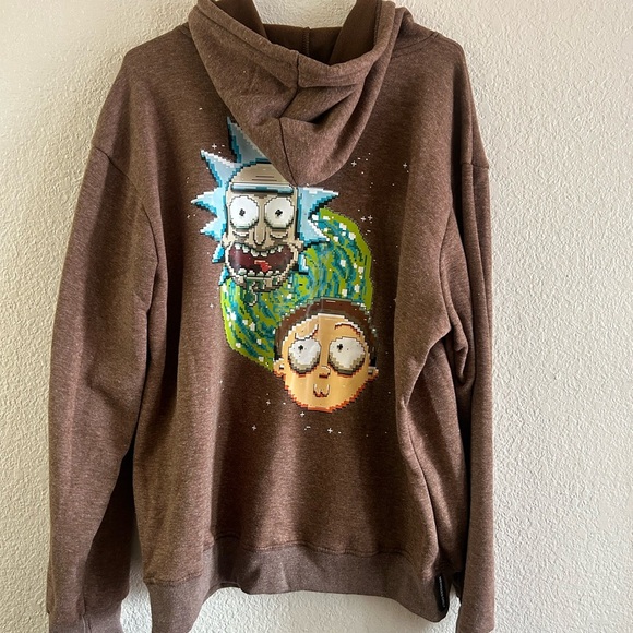 Members Only Brown Graphic Rick and Morty Hoodie Sweatshirt - Picture 2 of 7